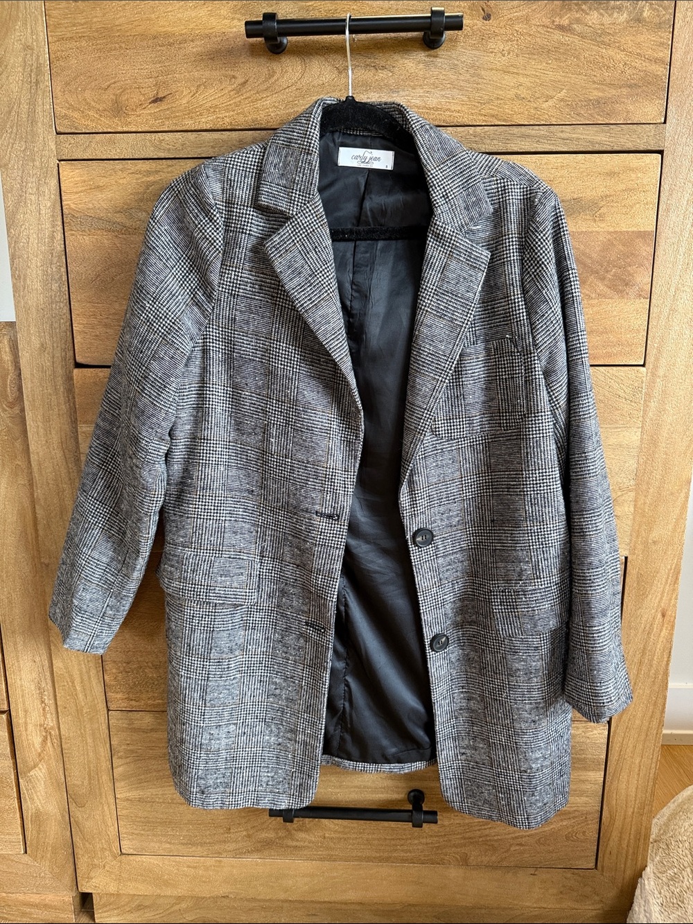 Classic Gray Oversized Plaid Blazer Coat